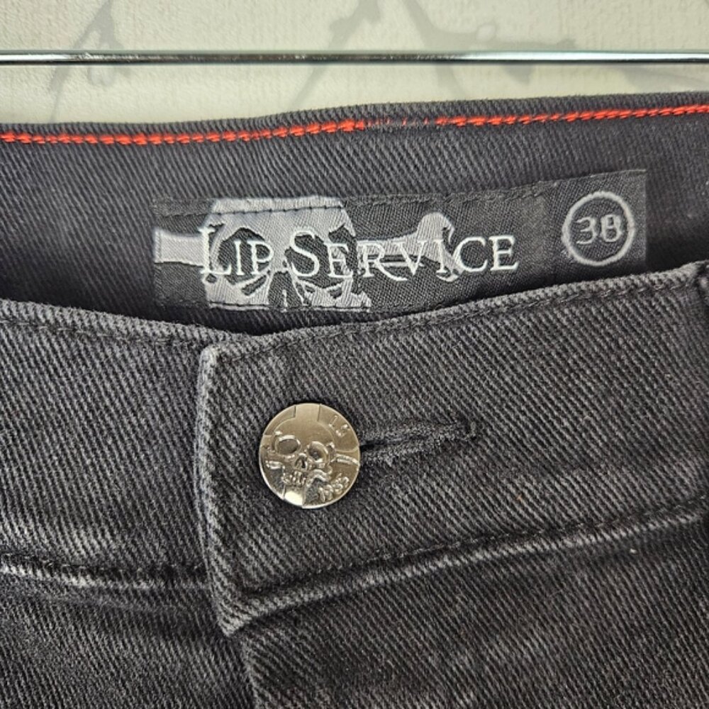 Lip Service Black Wash Mid Rise Lace Up Rocker Bootcut Jeans - Picture 4 of 8
